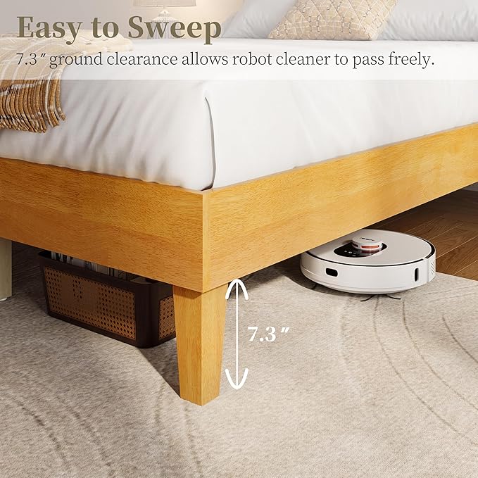 Yaheetech Full Bed Frame Natural Solid Wood Platform Bed with Wooden Slats Support, 12-inch Underbed Space for Storage, Noise-Free Design, Easy Assembly, Natural Wood Finish