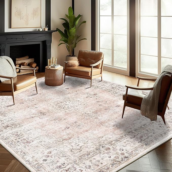Washable Area Rug 10'x14' Boho Design Non-Shedding Easy Care Ideal for High Traffic Areas in Living Room Bedroom Office Coffee Table Kitchen Large Carpet