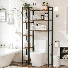IRONCK Over The Toilet Storage with 8-Titer Shelf, Mass-Storage Side Storage Open Rack, Freestanding Bathroom Organizer Space Saver, for Bathroom, Restroom, Laundry, Vintage Brown