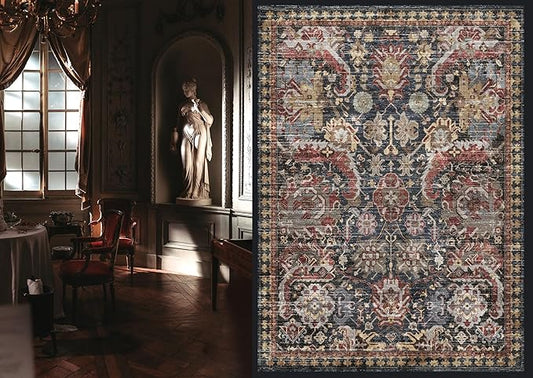 RUGSURE Washable Area Rugs - Perfect for Living Room, Bedroom, Kids Room, Nursery - Stain & Water Resistant Non-Slip, Pet & Child Friendly, Vintage Tribal Area Rugs (Rust, 4' x 6')