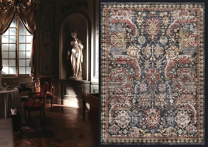 RUGSURE Washable Area Rugs - Perfect for Living Room, Bedroom, Kids Room, Nursery - Stain & Water Resistant Non-Slip, Pet & Child Friendly, Vintage Tribal Area Rugs (Rust, 6' x 9')