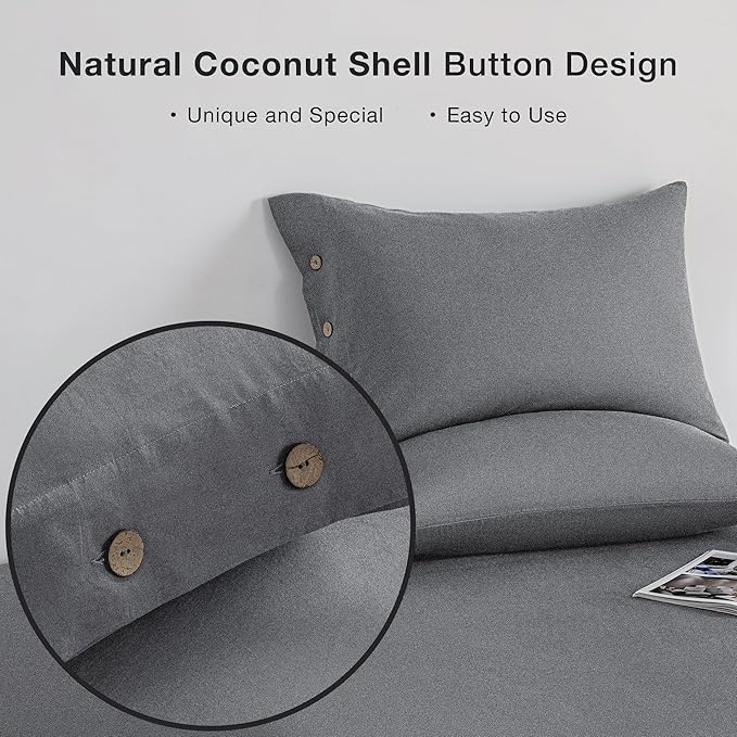JELLYMONI Pillowcases Standard Set of 2 Cotton Button Pillow Covers 20×26in Black Bed Pillow Cases 100% Washed Cotton Soft Breathable (Pillows are not Included)