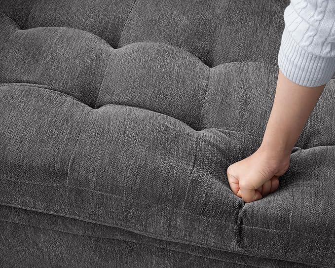 WEUP 5 Seat L Shaped Sectional Sleeper Sofa Bed with Pull Out Bed, Chenille Sectional Sleeper Couch with Adjustable Backrest, USB Ports & Storage Seat, Tool-Free Assembly, Chenille Dark Grey