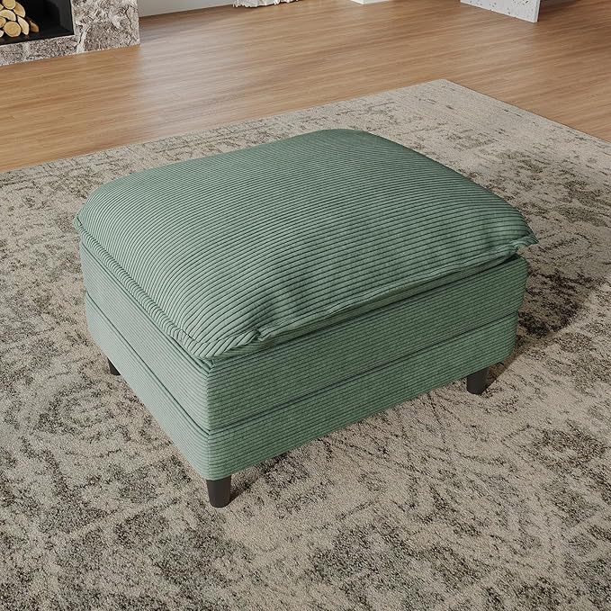 Ottoman for Modular Sectional Sofa, Ottoman Seat for Convertible Sectional, Single Sofa Couch for Living Room, Bedroom, Apartment, Corduroy, Green