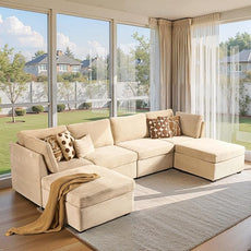 Large 6 Seat Modular Sectional Sofa with Ottoman Seat Corduroy Sleeper Sectional Sofa Bed Oversized Convertible Modular Couch for Living Room