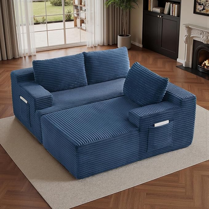 96''Sectional Couches for Living Room Modern Modular Sectional Sofa Upholstered Boneless Couch Comfy Cloud Couch with Chaise (Blue, 96''W Right Facing Chaise)