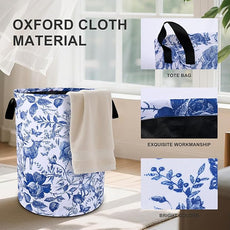 Blue Floral Laundry Basket Foldable Oxford Cloth Tote Bag Laundry Hamper Clothes Storage Bucket Organizer For Bathroom/Laundry Storage/Bedroom 19.6x15.7 Inch