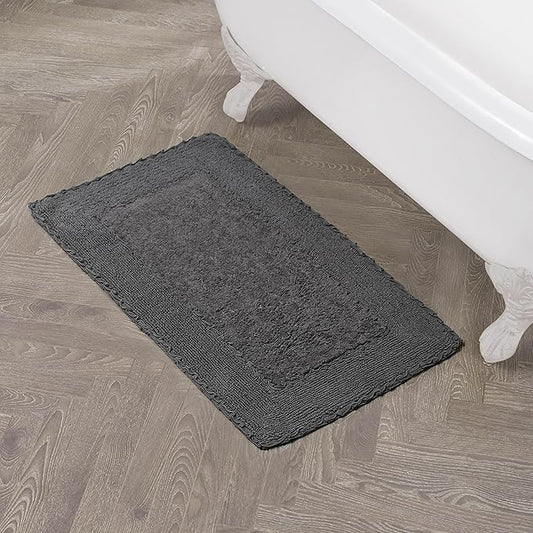 Laura Ashley Ruffle Border 100% Cotton Bath Rug, Dark Grey, 20"x 34"