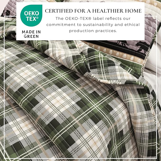 Great Bay Home 2-Piece Reversible Rustic Lodge Bedspread Quilt with 1 Sham. All-Season Quilt Set. (Twin/Twin XL, Salt Creek)