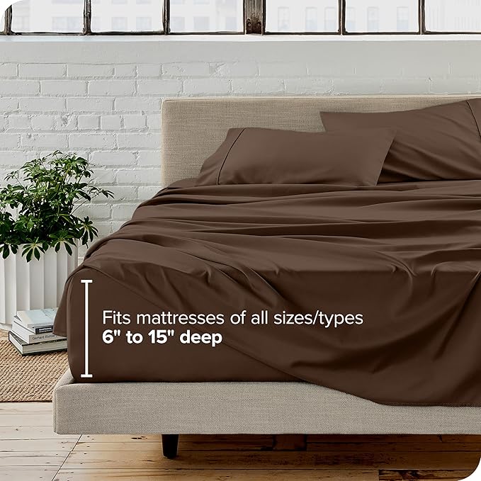Bare Home Full XL Sheet Set - Luxury 1800 Ultra-Soft Microfiber Extra Long Bed Sheets - Double Brushed - Deep Pockets - Easy Fit - 4 Piece Set - Bedding Sheets & Pillowcases (Full XL, Cocoa) BareHome