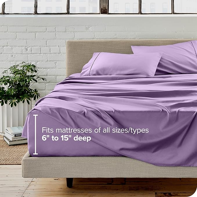 Bare Home Queen Sheet Set - Luxury 1800 Ultra-Soft Microfiber - Double Brushed - Deep Pockets - Easy Fit - 4 Piece Set - Bedding Sheets & Pillowcases (Queen, Lavender) BareHome
