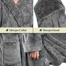 PAVILIA Women Hooded Plush Soft Robe | Fluffy Warm Fleece Sherpa Shaggy Bathrobe