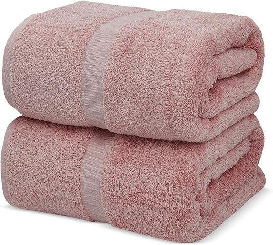 Towel Bazaar Premium Cotton Super Soft and Absorbent Turkish Towels (2-Piece Bath Sheet Towel, Pink)