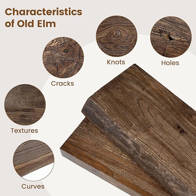 Live Edge Elm Floating Shelves for Wall Decor, Rustic Solid Wood Shevles Wall Mounted with Invisible Bracket for Living Room Bathroom Bedroom Kitchen, 24 Inch Set of 2, Walnut