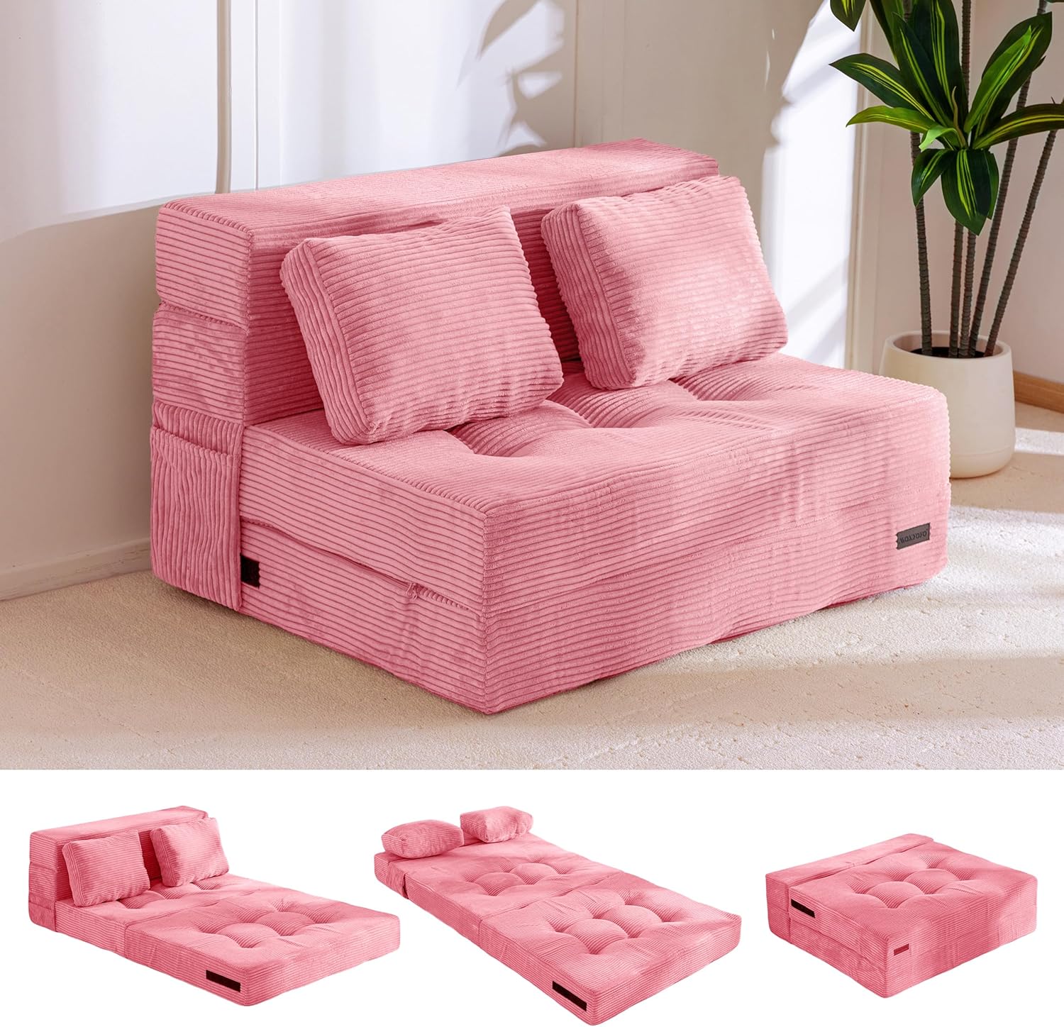 MAXYOYO Convertible Sofa Bed, Fold Out Loveseat Sleeper Sofa with Pillow, 4 in 1 Tufted Folding Couch Bed Foam Floor Couch, Lazy Chair for Living Room Bedroom Guest Room, Green