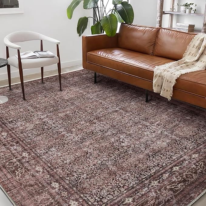 Washable Area Rug 9'x12' Retro Boho Design Non-Shedding Easy Care Ideal for High Traffic Areas in Living Room Bedroom Office Coffee Table Kitchen Large Carpet