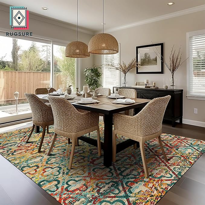 RUGSURE Washable Area Rugs, 9' x 12' - 1/6 Thick - Stain & Water Resistant Non-Slip - Perfect Resistant Rug for Living Room, Bedroom, Nursery, Pet & Child Friendly, Vibrant Colors Rugs, Multicolor