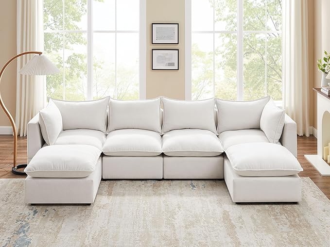 VANOMi Modular Sectional Sofa 6 Seater, Convertible Sectional Couch for Living Room with Rearrangeable Seats, U Shaped Sofa