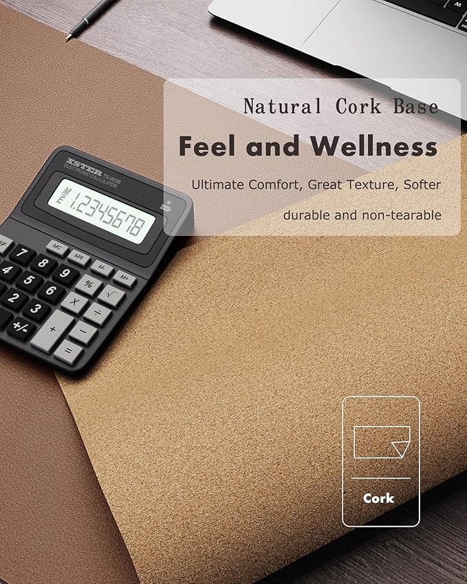 YSAGi Double-Sided Desk Pad, Leather Desk Mat, Eco Cork Desk Pad Protector,Large Mouse Pad,Waterproof Desk Blotter for Office/Home (Coffee+Cork, 47.2" x 23.6")