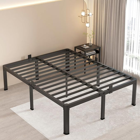 MAF 18 Inch King Size Bed Frame with Round Corner Legs Mattress Slide Stopper No Box Spring Needed Heavy Duty Metal Platform Bed Frames, 3000 LBS Steel Slats Support