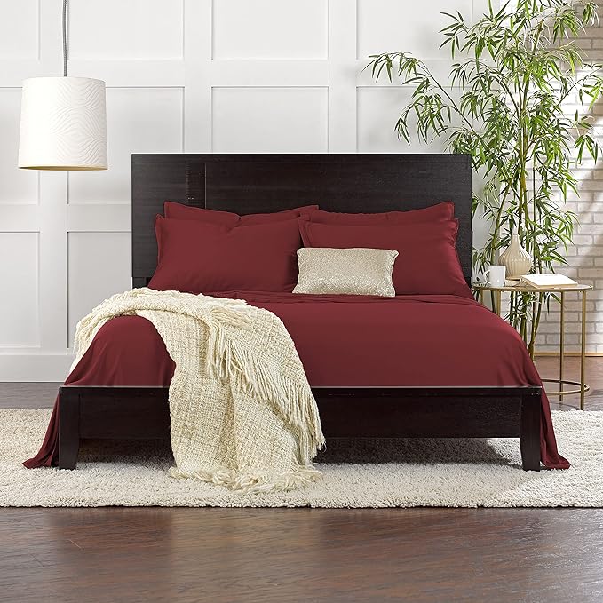 Pure Bamboo King Sheets, Genuine 100% Organic Viscose Derived from Bamboo Bed Sheet Set, Luxuriously Soft & Cooling, Double Stitching, 2 Year Quality Promise (King, Merlot)