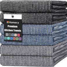 Homaxy Premium Kitchen Towels(18”x 28”, 6 Pack), Large Cotton Kitchen Hand Towels, Flat and Terry Dish Towels, 380 GSM Highly Absorbent Tea Towel Set with Hanging Loop, Navy Blue/Grey/Black