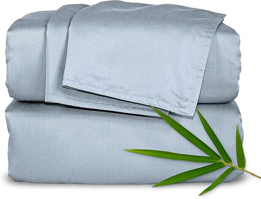 Pure Bamboo Queen Sheets, Genuine 100% Organic Viscose Derived from Bamboo Bed Sheet Set, Luxuriously Soft & Cooling, Double Stitching, 2 Year Quality Promise (Queen, Sterling Blue)