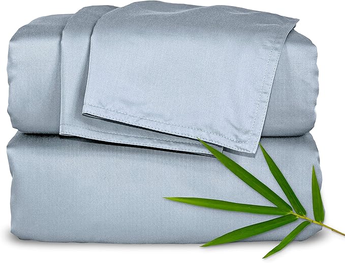 Pure Bamboo Split King Sheets, Genuine 100% Organic Viscose Derived from Bamboo Bed Sheet Set, Soft & Cooling, Double Stitching, 2 Fitted Sheets (Split King, Sterling Blue)