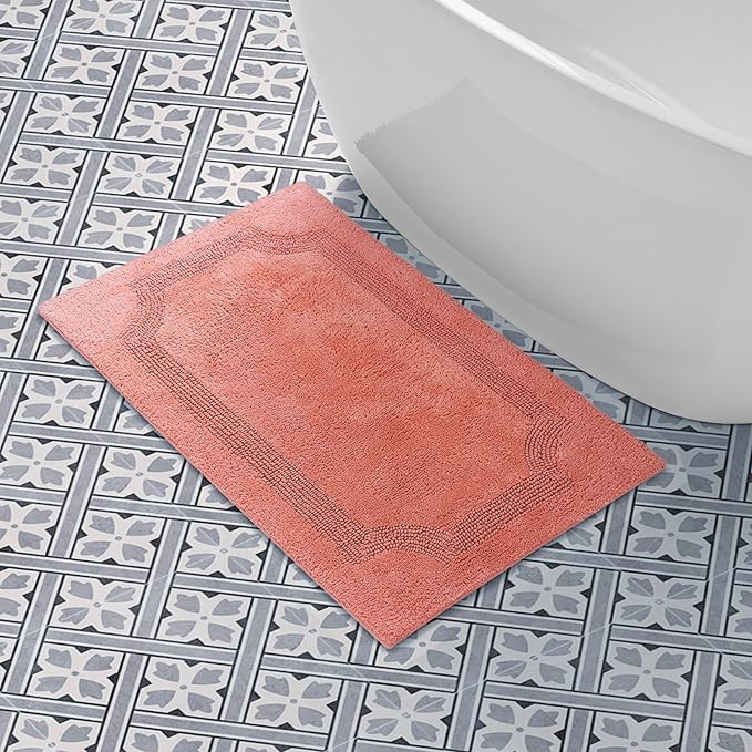 Laura Ashley - Reversible Cotton Bath Mat, Premium Bathroom Décor, Machine Washable Bathroom Rug, Highly Absorbent, 21"x34", Coral