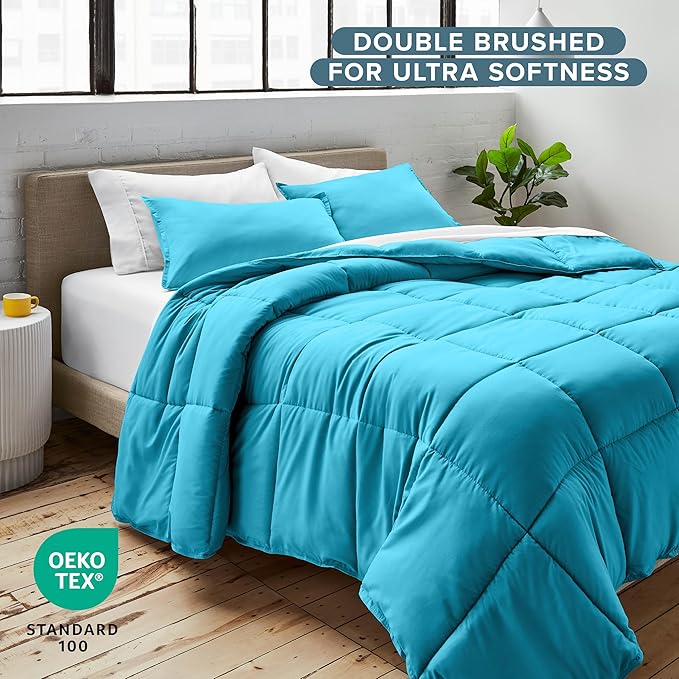 Bare Home Comforter Set - Queen Size - Ultra-Soft - Goose Down Alternative - Premium 1800 Series - All Season Warmth (Queen, Aqua)