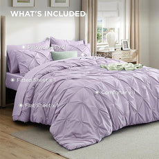 Bedsure Full Comforter Set Light Purple - Bed in a Bag Full Size Bedding Set 7 Pieces, GentleSoft™ Pintuck Bed Set Gift for Family, Pinch Pleat All Season Comforter with Sheets, Pillowcases & Shams