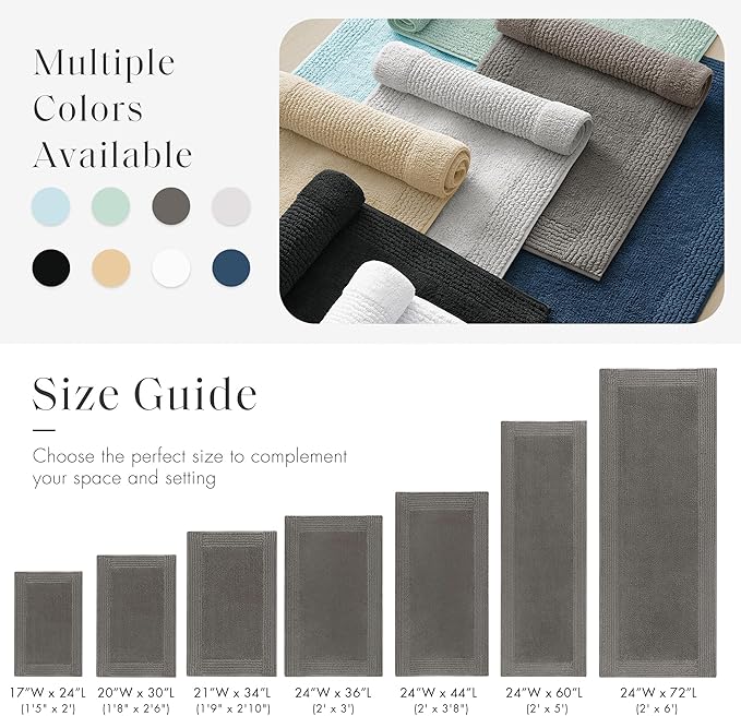 Madison Park Splendor Reversible 100% Cotton Tufted Bathroom Rug-3000 GSM Hotel Quality Luxurious Plush Medium Pile Bath Mat Absorbent, Quick Dry, Shower Room Décor, 21x34, Charcoal