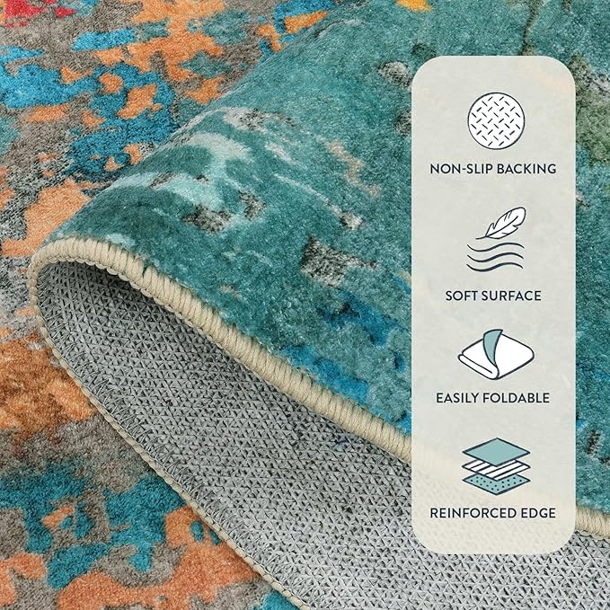 Lahome Modern Abstract Area Rug 6x9 Rugs for Living Room, Washable Accent Bedroom Rug Low Pile Non Slip, Colorful Soft Indoor Contemporary Carpet for Dining Room Table Apartment