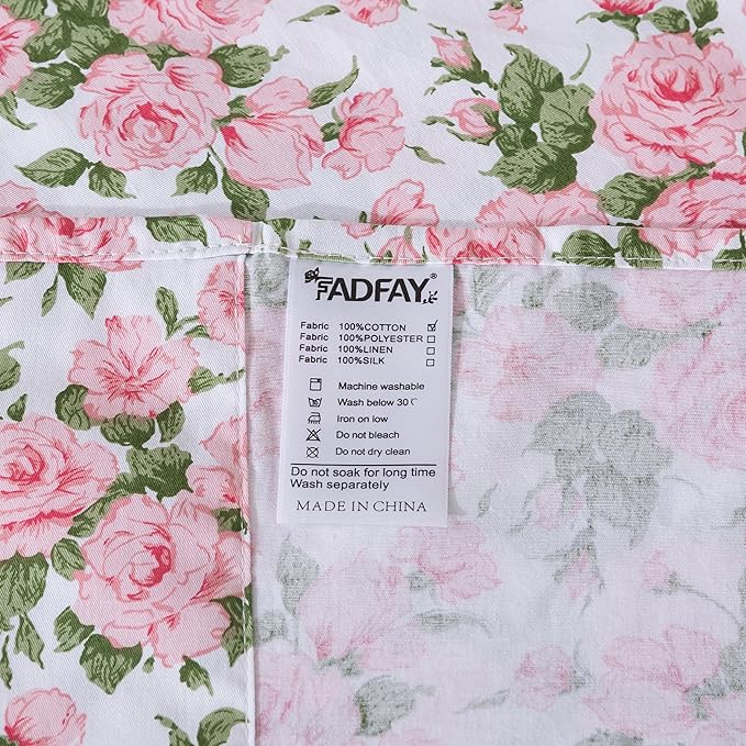 FADFAY Sheets Set Full Pink Rose Floral Bedding Rustic Peony Flower Bed Sheet Set Vintage Farmhouse Bedding 100% Cotton Ultra Soft Breathable Collection with Deep Pocket Fitted Sheet 4Pcs, Full Size