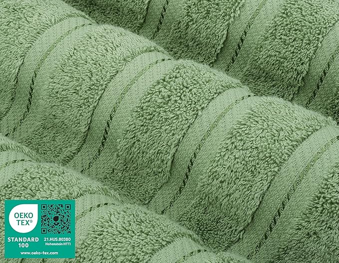 American Soft Linen Luxury 6 Piece Towel Set, 2 Bath Towels 2 Hand Towel 2 Washcloths, 600 GSM 100% Cotton Turkish Towels for Bathroom, Sage Green Towel Sets