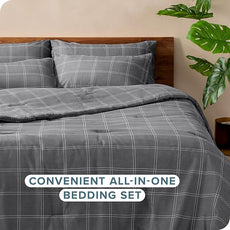 Bare Home Bedding Set 4 Piece Comforter & Sheet Set - Twin XL - Track Stitch - Goose Down Alternative - Ultra-Soft 1800 Premium Bed Set (Twin XL, Modern Plaid - Grey/White)