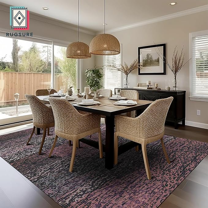 RUGSURE Washable Area Rug - 1/6 Thick - Stain & Water Resistant Non-Slip - Resistant Rug for Living Room, Bedroom, Nursery, Pet & Child Friendly, Vintage Charm Area Rugs (Burgundy, 3' x 5 ')