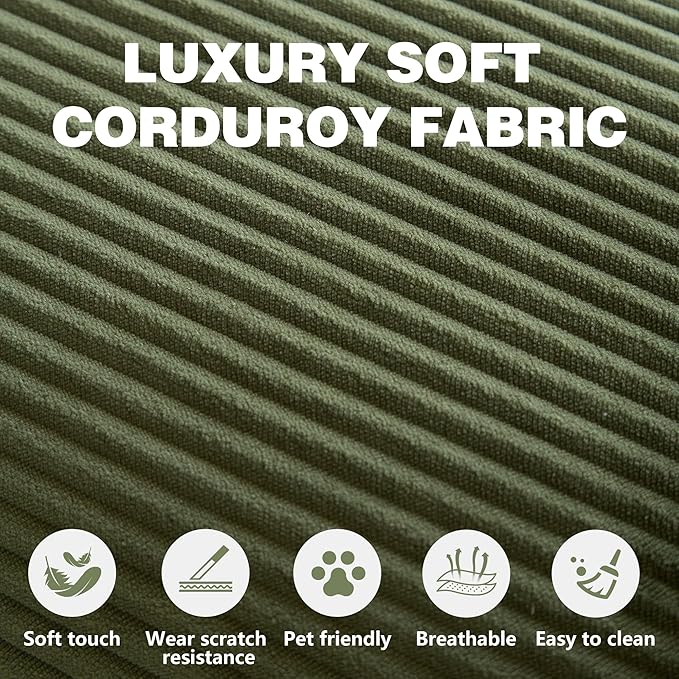 78.8" Convertible Sofa Bed - Compression Sofa with Corduroy Fabric - with Armrests and Backrest - Modular Sectional for Living Room, Bedroom, Studio - Compression Sofa in Box (Green)