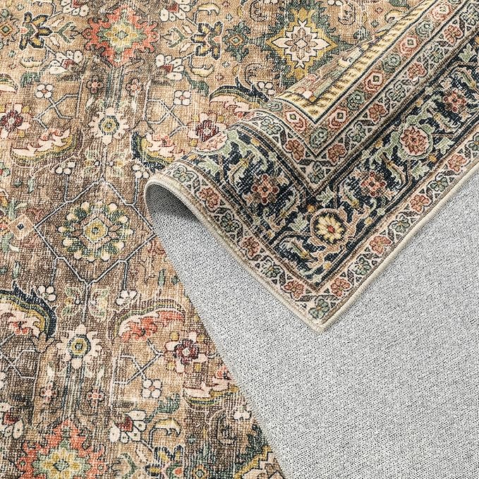 6x9 Washable Area Rug Brown Vintage Distressed Living Room Bedroom Large Throw Rug Non Slip Low Pile Soft Accent Indoor Floor Carpet for Dining Room Office Entryway Kitchen