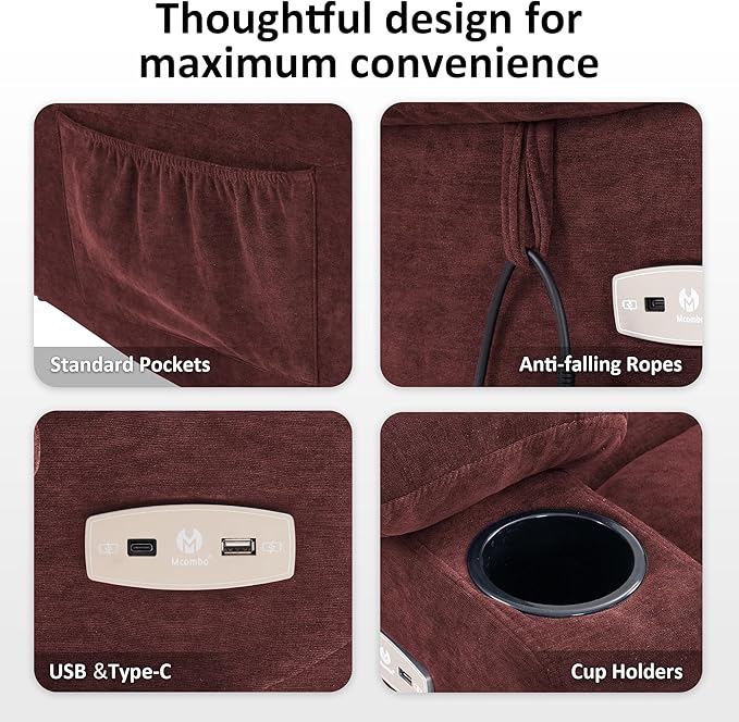 MCombo Power Lift Recliner Chair with Extended Footrest for Elderly People, Fabric 7287 (Burgundy, Medium)