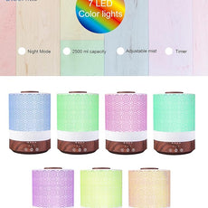 BlueHills 2500 ML XL Essential Oil Diffuser for Large Room Aroma Humidifier Home Decor Bed Baby Room Big Huge 2.5 L Capacity Long Run Color Lights Decorative Design High Mist Dark Wood Grain F004