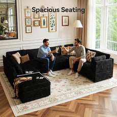 Large 8 Seat Modular Sectional Sofa with Ottoman Seat Corduroy Sleeper Sectional Sofa Bed Oversized Convertible Modular Couch for Living Room