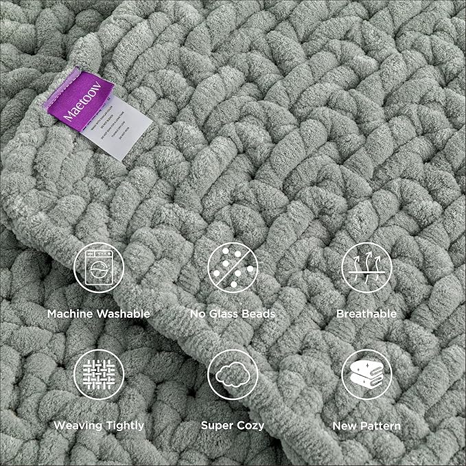 Maetoow Handmade 7 lb Soft Knitted Weighted Blanket, 40 x 60 Inch Breathable Chunky Knit Gravity Blanket Throw, Home Decor for Sofa Couch Bed, Sage Green