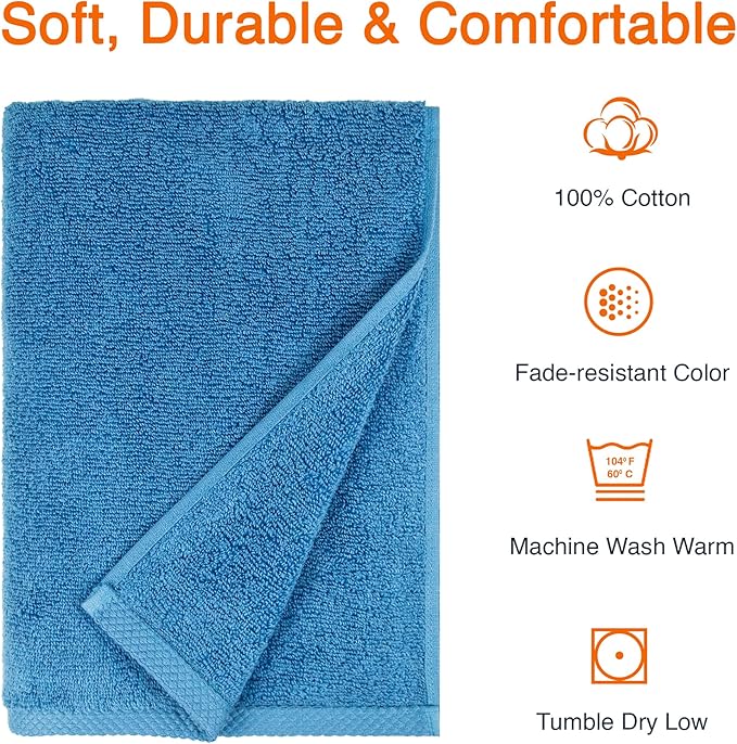 Amazon basics 2 piece Lightweight quick-dry bath towel, 100% cotton, Lake Blue, 54" x 30"