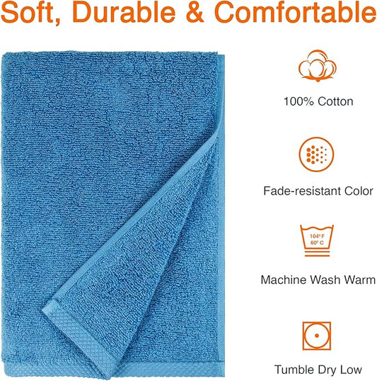 Amazon basics 2 piece Lightweight quick-dry bath towel, 100% cotton, Lake Blue, 54" x 30"