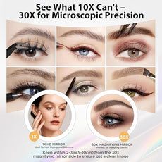 Makeup Mirror, 1X/30X Double Sided Magnifying Mirror/Switch with 3 Colors, 3200 mAh Rechargeable, 8