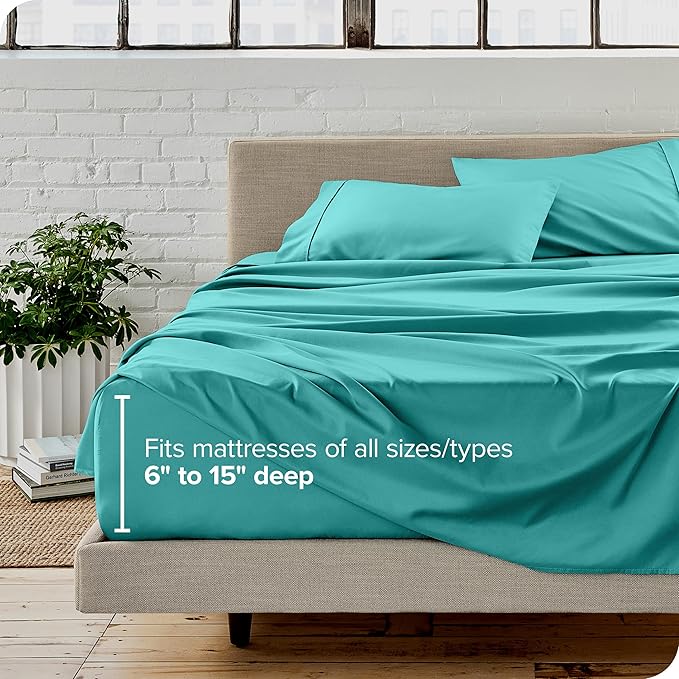 Bare Home Twin Sheet Set - 1800 Ultra-Soft Microfiber - Double Brushed - Deep Pockets - Easy Fit - Extra Soft - 3 Piece Set - Bedding Sheets & Pillowcases (Twin, Turquoise)