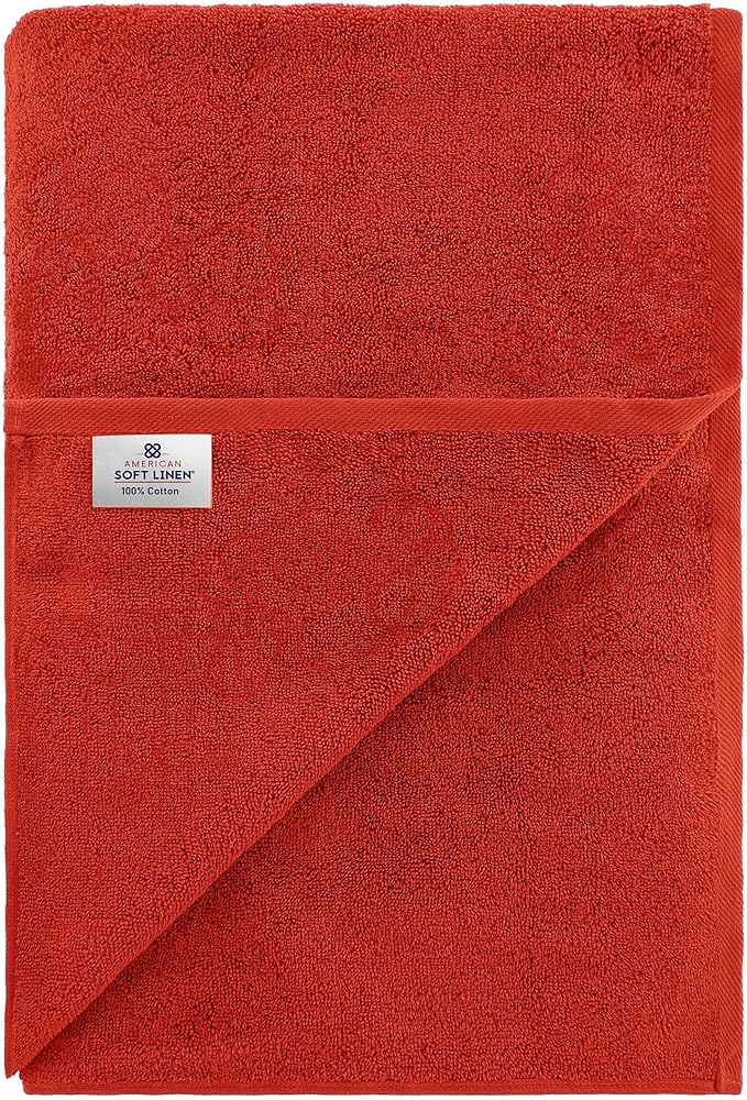 American Soft Linen Oversized Bath Sheet 40x80 Extra Large for Bathroom, 600 GSM 100% Cotton Turkish Jumbo Bathsheet Towels for Adults, Red Bath Sheet