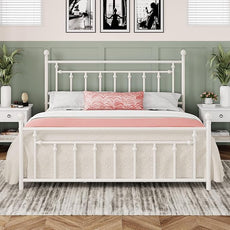 Allewie 14 Inch King Size Metal Platform Bed Frame with Victorian Vintage Headboard and Footboard/Mattress Foundation/Under Bed Storage/No Box Spring Needed/Easy Assembly/Noise Free/White