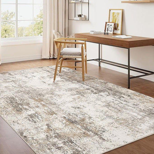 3x4 Washable Area Rug Brown Grey Abstract Entryway Office Throw Rug Neutral Modern Non Slip Soft Low Pile Small Carpet for Kitchen Living Room Bedroom Entrance